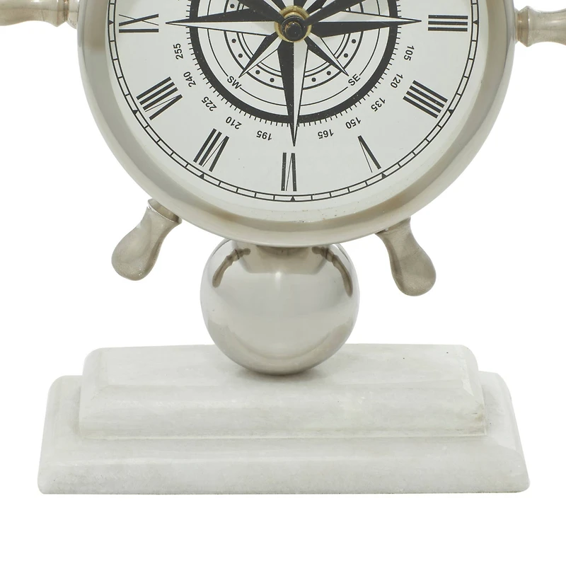 9" Silver Stainless Steel & Ceramic Boat Helm Clock