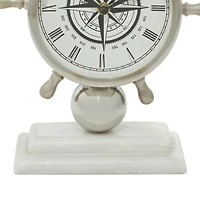 9" Silver Stainless Steel & Ceramic Boat Helm Clock