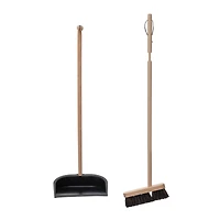 Hello Honey® Natural & Black Beech Wood Broom & Standing Metal Dust Pan Set