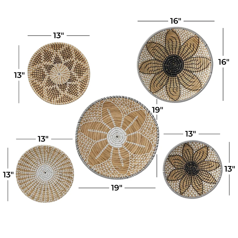 Brown Seagrass Bohemian Wall Decor, Set of 5 13", 19", 16", 14"
