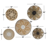 Brown Seagrass Bohemian Wall Decor, Set of 5 13", 19", 16", 14"