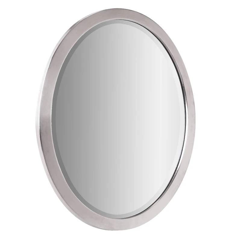 Classic Chrome Oval Metal Framed Beveled Vanity Wall Mirror - 23" x 29"