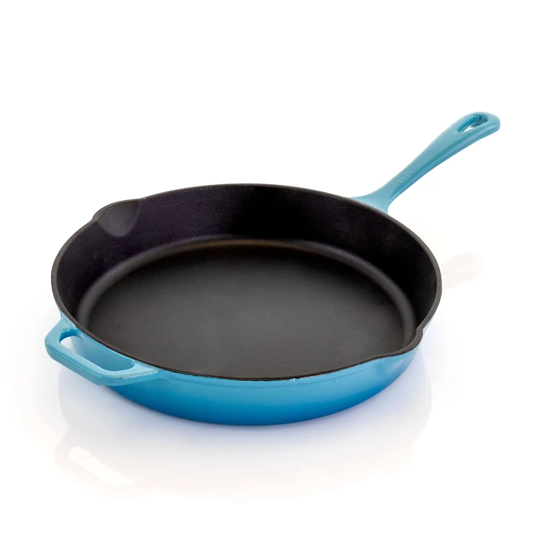 MegaChef 12" Round Blue Enamel Cast Iron Skillet
