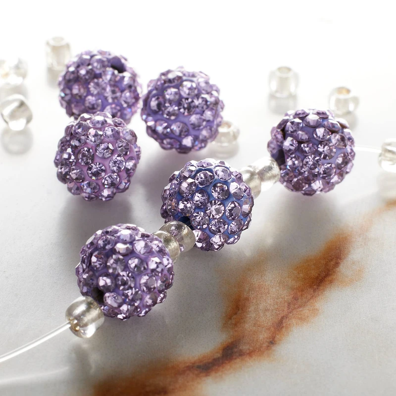 Lavender Rhinestone Studded Round Beads, 10mm by Bead Landing™