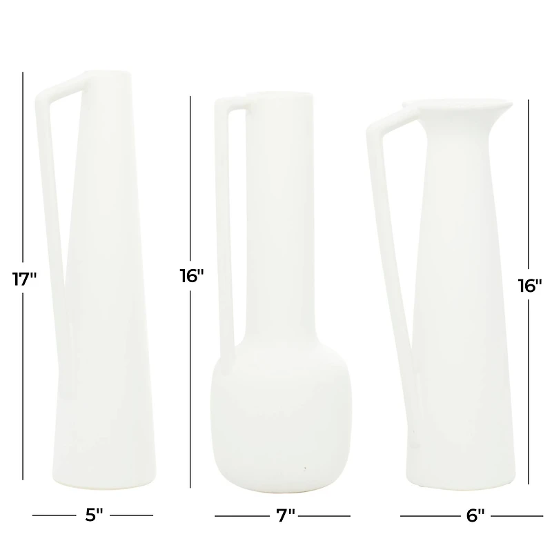 CosmoLiving by Cosmopolitan Set of 3 White Ceramic Modern Vase, 17", 16", 16"