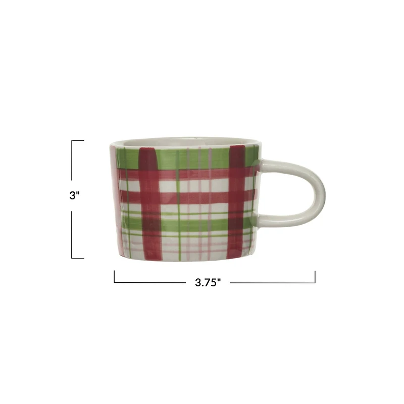 Hello Honey® 8oz. Red, Green & Pink Plaid Stoneware Mug