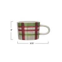 Hello Honey® 8oz. Red, Green & Pink Plaid Stoneware Mug