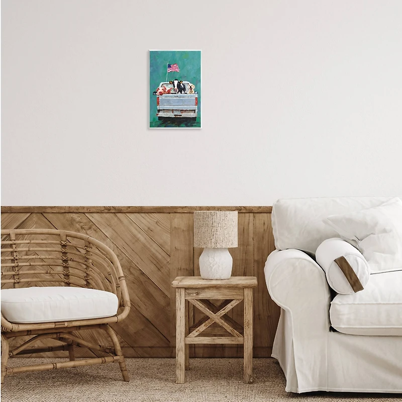 Stupell Industries Farm Animals Pickup Truck Waving American Flag Wall Plaque Art