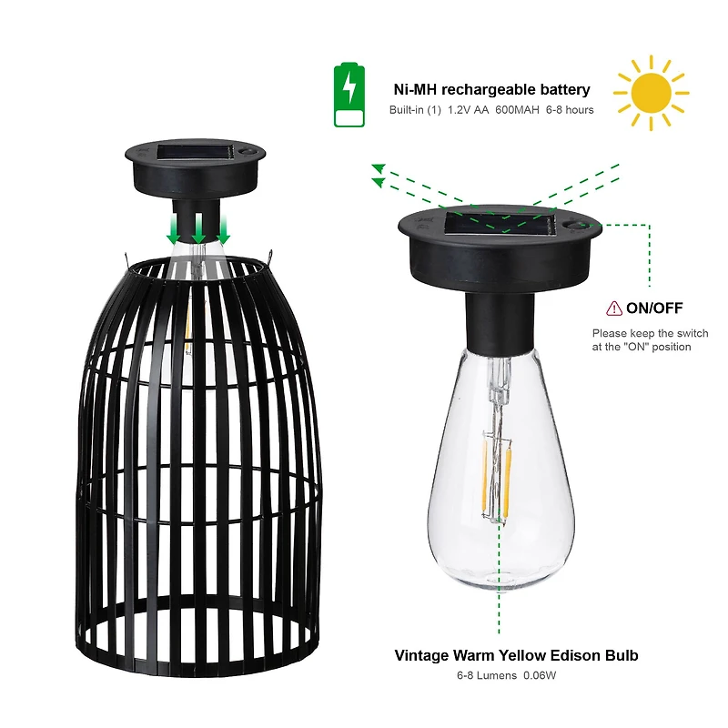Glitzhome® 9.75" Metal Woven Solar Powered Hanging Lantern