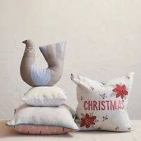 Hello Honey® 18" Poinsettia Christmas & Ornament Linen Blend Pillow Set