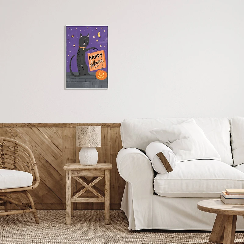 Stupell Industries Happy Halloween Black Cat Wall Plaque Art