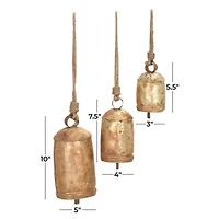 Gold Metal Rustic Decorative Cow Bell, Set of 3" 22", 18", 12"