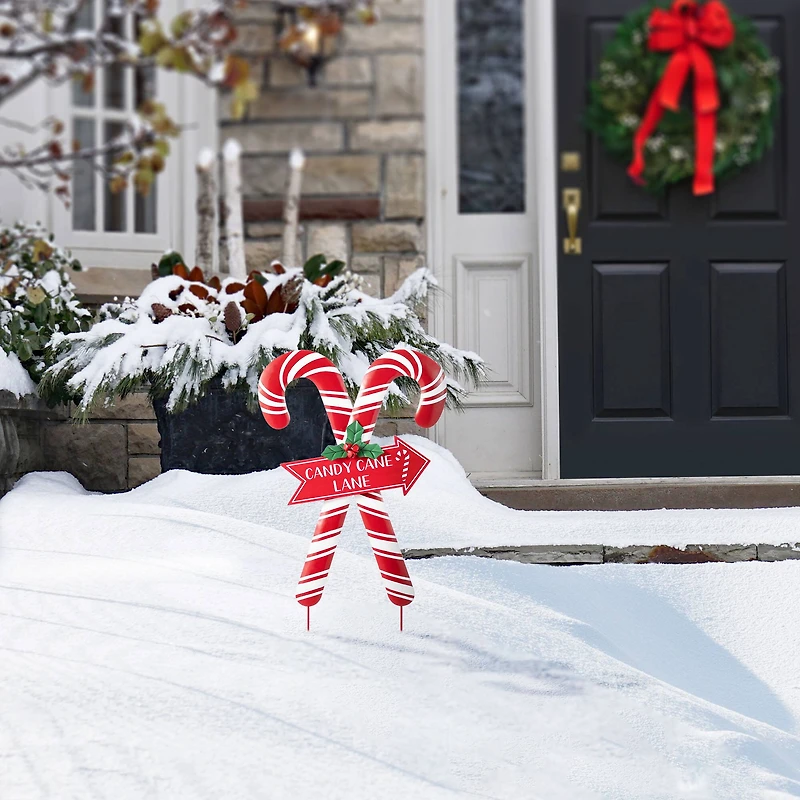 Glitzhome® 30" Metal Christmas Candy Cane Yard Stake