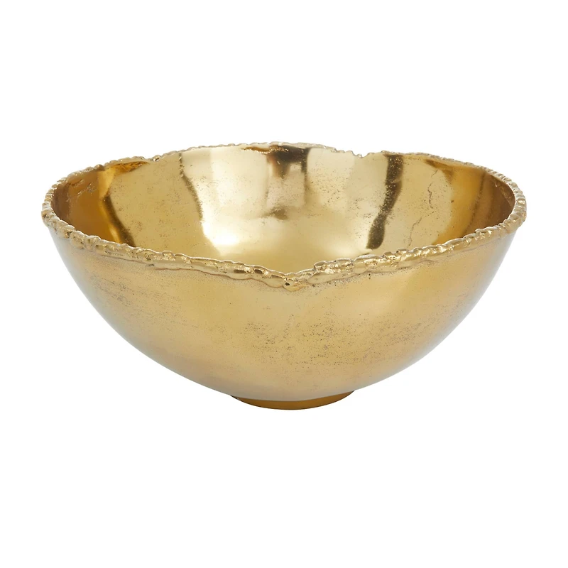 Set of 3" Gold Aluminum Modern Decorative Bowl, 6" x 14" x 14"