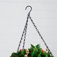 24in. Pre-Lit UV Resistant Artificial Red Tip Photinia & Gold Berries Christmas Hanging Basket with 34 Warm White LED Lights (Indoor/Outdoor)