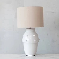 Hello Honey® 30" Ivory Modern Stoneware Table Lamp with Raised Dot Design and Fabric Shade