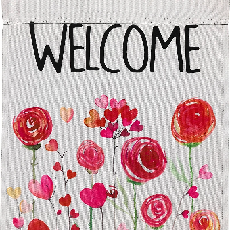 18" Roses & Hearts Floral Welcome Garden Flag