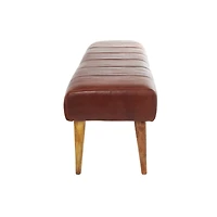 4ft. Brown Leather Upholstered Bench