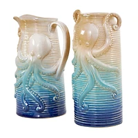 Blue Ombre Ceramic Octopus Vase Set