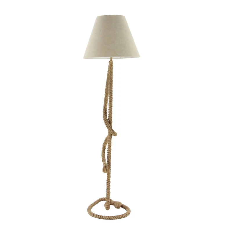 63" Brown Jute Rope & Iron Rustic Floor Lamp