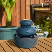 Glitzhome® 8.75" LED Turquoise Leaf Textured Ceramic Tabletop Fountain