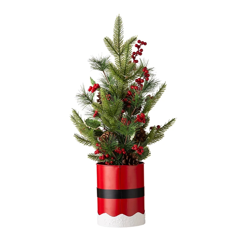 22" Pre-Lit Artificial Christmas Tree in Santa Belt Pot, Warm White LED Lights