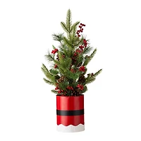 22" Pre-Lit Artificial Christmas Tree in Santa Belt Pot, Warm White LED Lights