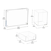 Mind Reader 3-Piece Desk Organizer Set, Pen Holder, Photo Frame and Sticky Note Tray, Acrylic, Clear