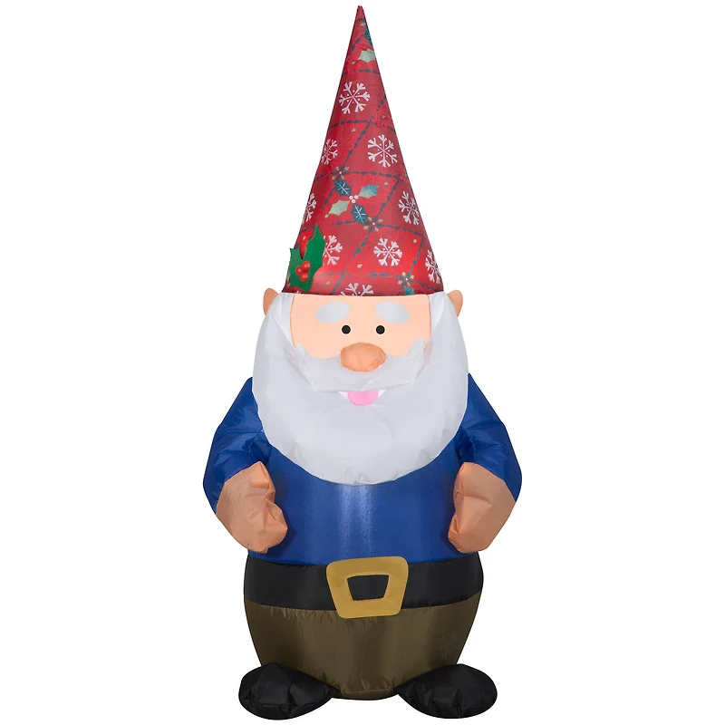 4ft. Airblown® Inflatable Christmas Gnome in Red Damask Hat