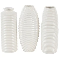 White Ceramic Dimensional Ribbed Vase with Varying Shapes Set