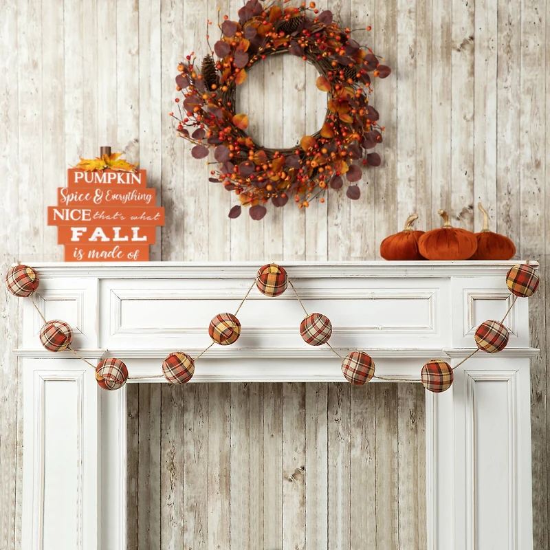 Glitzhome® 78.75" Fall Plaid Balls Garland