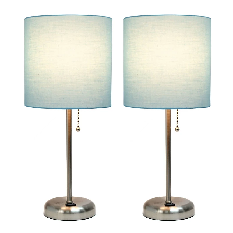 LimeLights 19.5" Brushed Steel Base Lamps with Charging Outlets