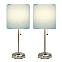 LimeLights 19.5" Brushed Steel Base Lamps with Charging Outlets