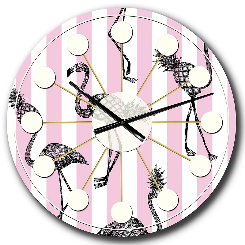 Designart 'Flamingo On Pink Mid-Century Modern Wall Clock