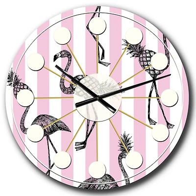 Designart 'Flamingo On Pink Mid-Century Modern Wall Clock