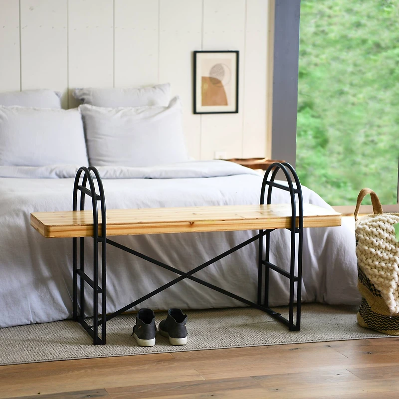 Hello Honey® 48" Light Brown Driftwood & Black Iron Bench