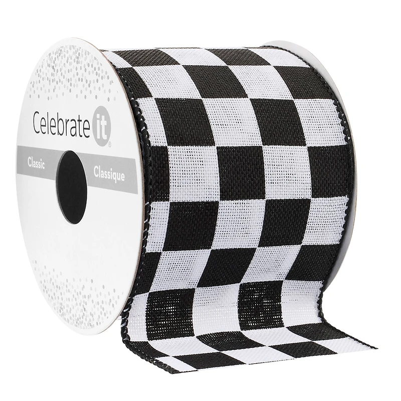 2.5" x 3yd. Black & White Checkered Wired Edge Ribbon by Celebrate It™