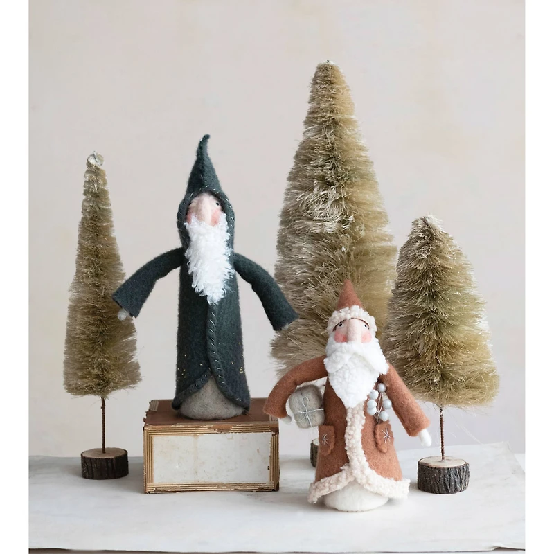 Hello Honey® 13.75" Green Wool Felt Santa with Embroidery & Beads