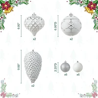 Glitzhome® 18 Pack Elegant Silver Deluxe Large Shatterproof Ornaments