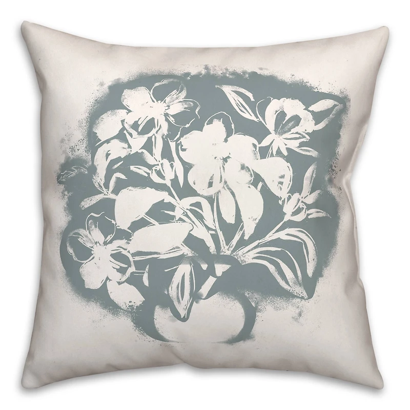Blue Spray Paint Floral 18" x 18" Throw Pillow