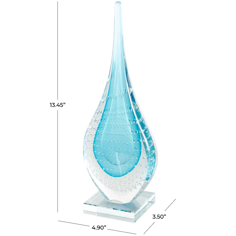 13" Blue Glass Abstract Teardrop Sculpture