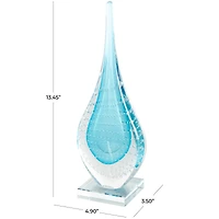 13" Blue Glass Abstract Teardrop Sculpture