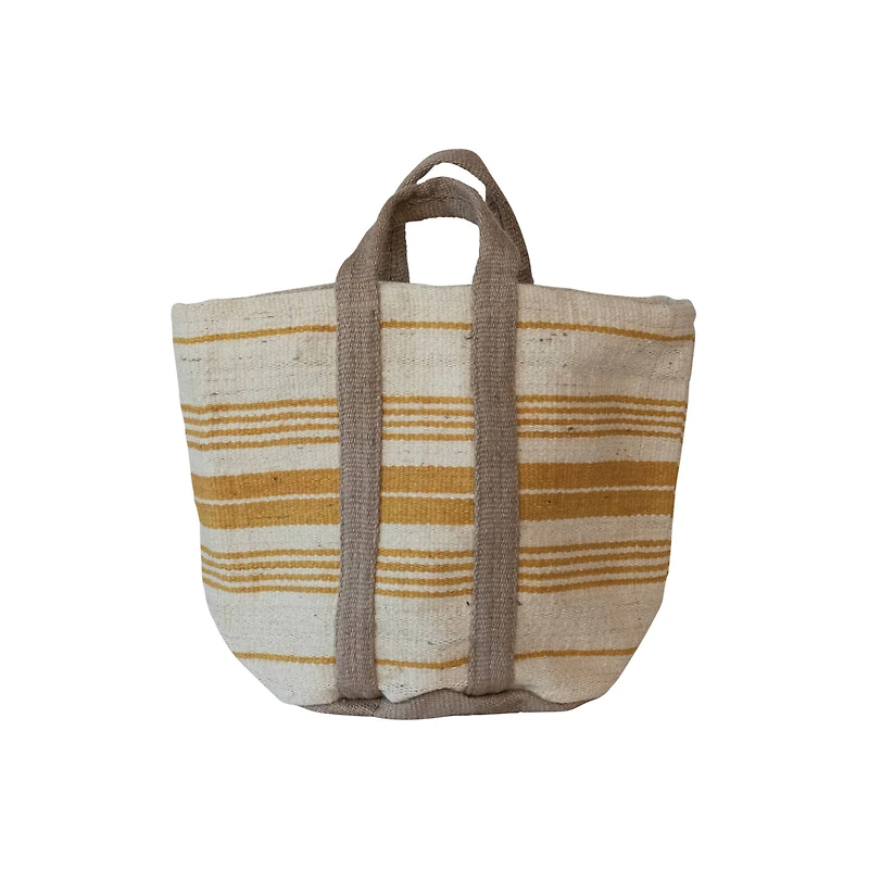 Hello Honey® 24" Cream & Yellow Stripe Jute & Cotton Tote Bag Handles