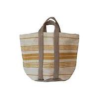 Hello Honey® 24" Cream & Yellow Stripe Jute & Cotton Tote Bag Handles