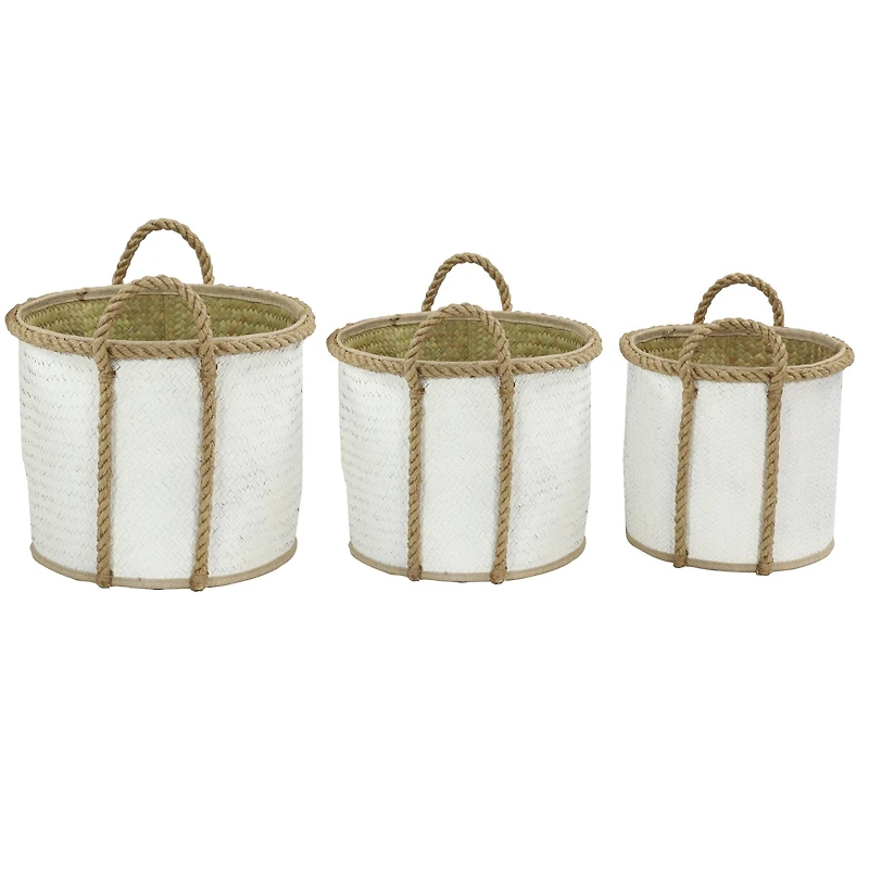 White Seagrass Coastal Storage Basket Set