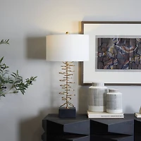 Gold Metal Gold Stacked Ring Table Lamp with Drum Shade 15" x 15" x 30"