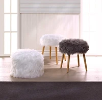 12" Fuzzy White Ottoman Pouf