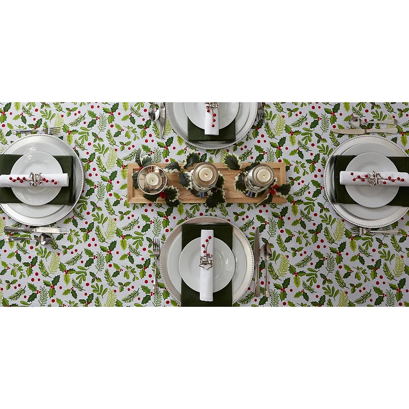 DII® 52" Boughs of Holly Print Tablecloth