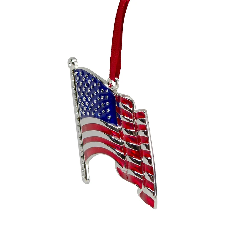 Silver Plated American Flag Crystal Embellished Ornament