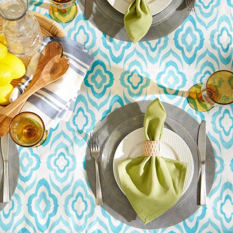 Blue Ikat Vinyl Tablecloth 60" x 102"